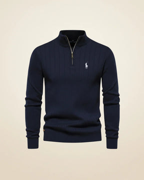 St. Martin Co RL Black Ribbed Quarter-Zip Sweater — back view