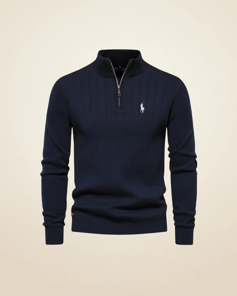 St. Martin Co RL Black Ribbed Quarter-Zip Sweater — back view