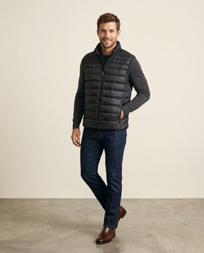 St. Martin Co RL Quilted Gilet Funnel Neck Black — front view