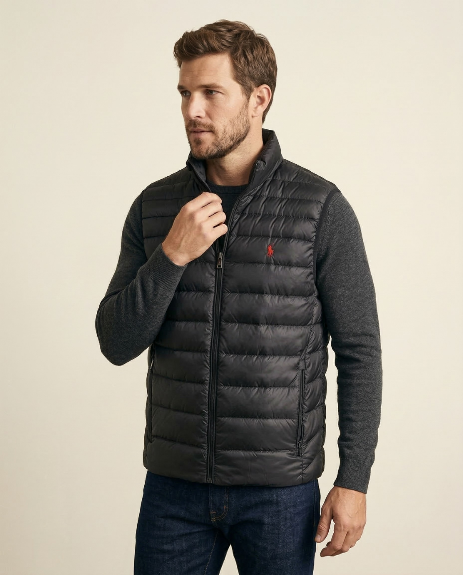 St. Martin Co RL Quilted Gilet Funnel Neck Black — back view