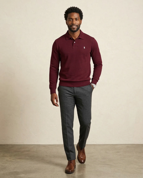 St. Martin Co RL Burgundy Long-Sleeve Knit Polo — front view