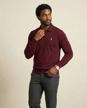 St. Martin Co RL Burgundy Long-Sleeve Knit Polo — back view