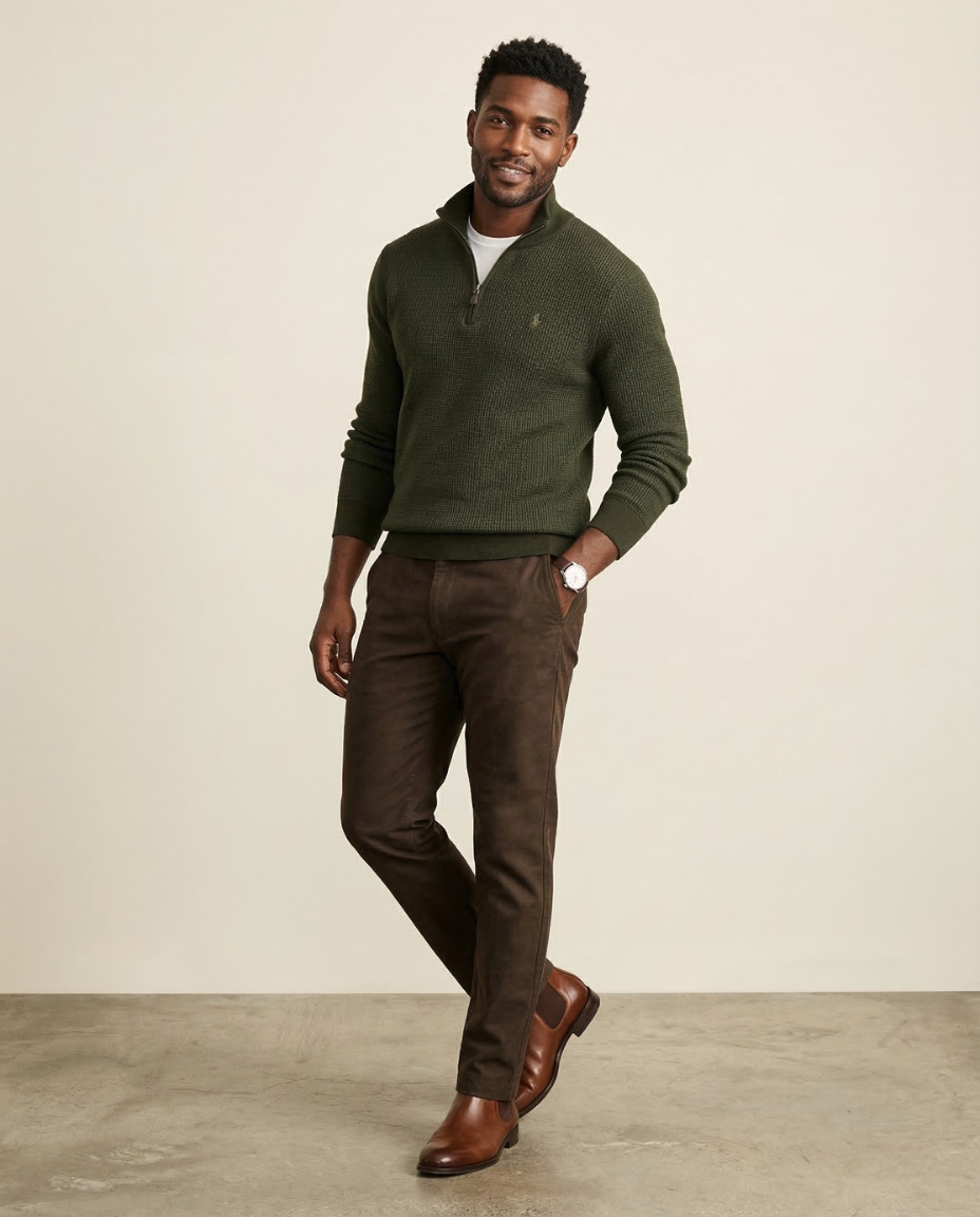 St. Martin Co RL Forest Waffle Half-Zip Knit — front view