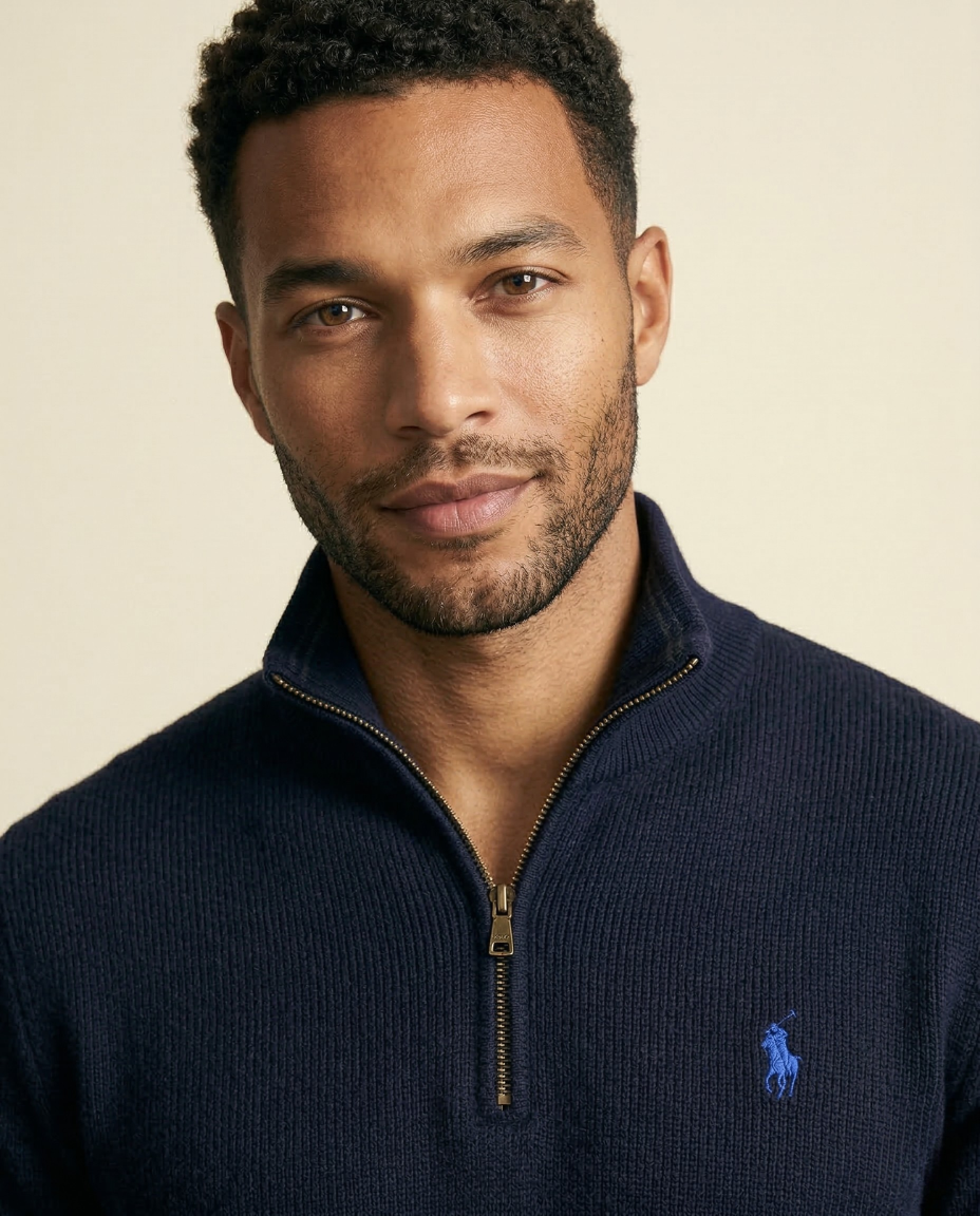 St. Martin Co RL Navy Waffle-Knit Quarter-Zip Pullover — side view