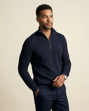St. Martin Co RL Navy Waffle-Knit Quarter-Zip Pullover — back view