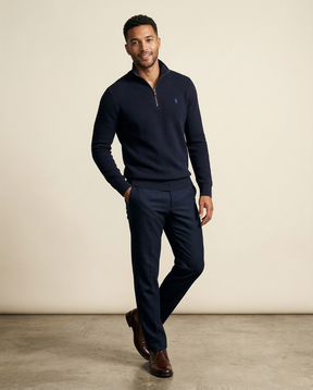 St. Martin Co RL Navy Waffle-Knit Quarter-Zip Pullover — front view