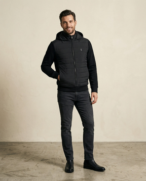 St. Martin Co Quilted Hybrid Hooded Fleece Jacket Black — back view
