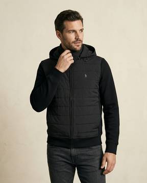 St. Martin Co Quilted Hybrid Hooded Fleece Jacket Black — front view