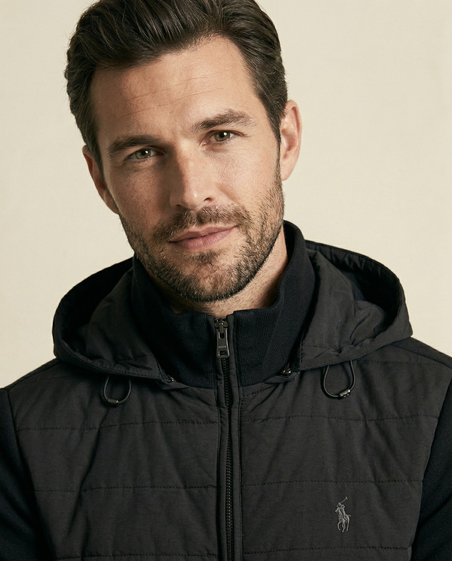 St. Martin Co Quilted Hybrid Hooded Fleece Jacket Black — side view