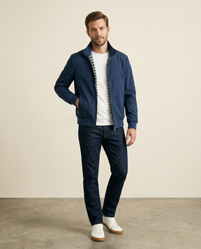 St. Martin Co Navy Harrington Zip Jacket Printed Lining — back view