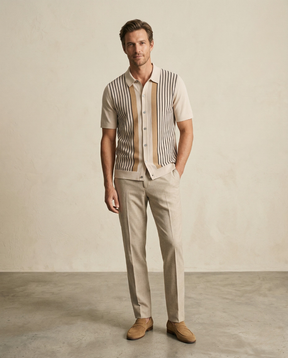 St. Martin Co Vertical Stripe Knit Button-Through Polo — front view