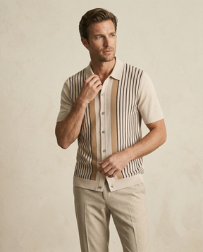 St. Martin Co Vertical Stripe Knit Button-Through Polo — side view