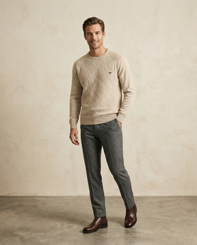 St. Martin Co Oatmeal Diamond-Knit Crew Neck Sweater — front view