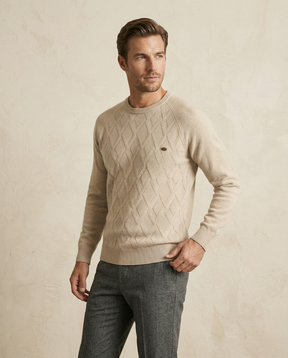 St. Martin Co Oatmeal Diamond-Knit Crew Neck Sweater — back view