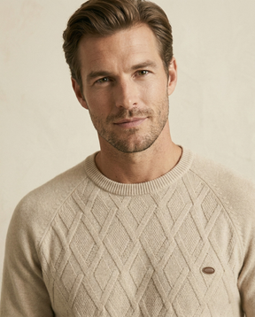 St. Martin Co Oatmeal Diamond-Knit Crew Neck Sweater — side view