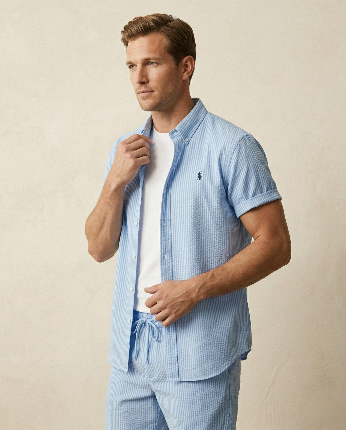 St. Martin Co RL Seersucker Short-Sleeve Co-ord Set — back view