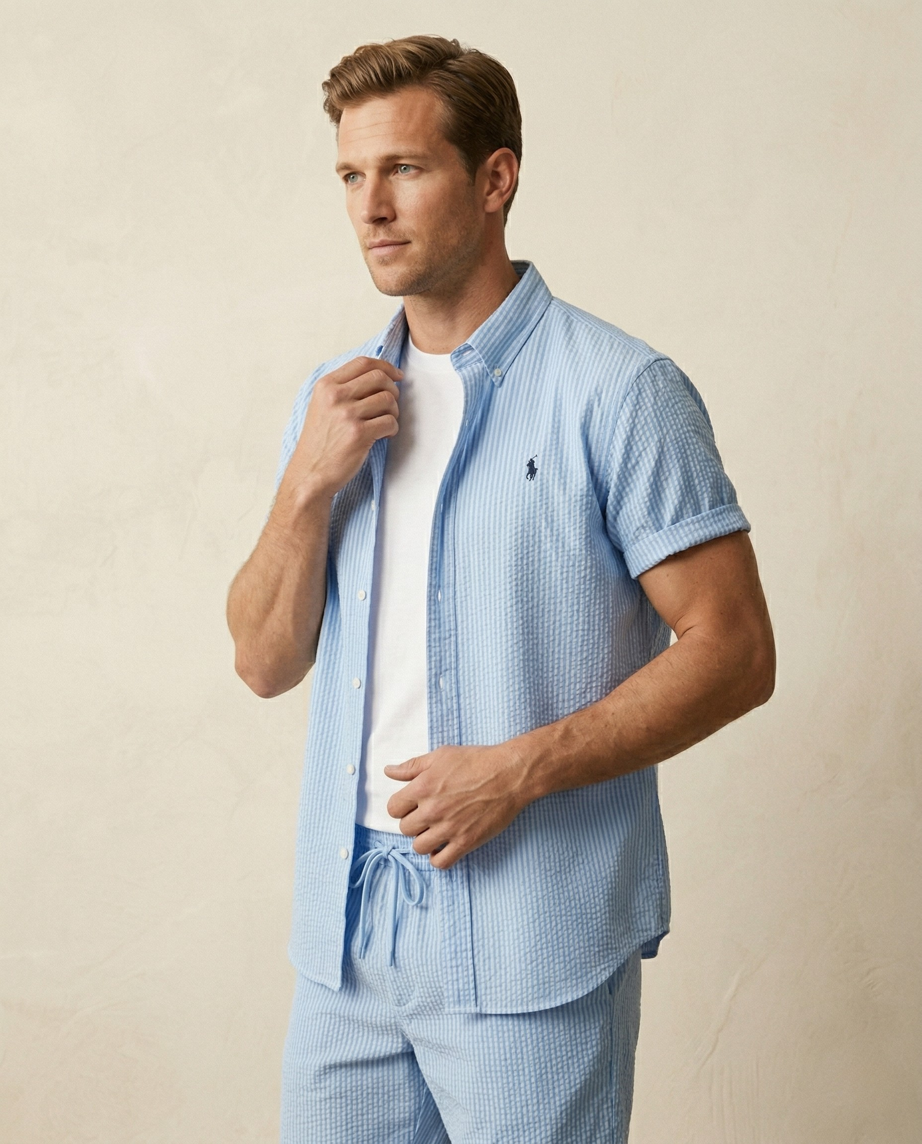 St. Martin Co RL Seersucker Short-Sleeve Co-ord Set — back view