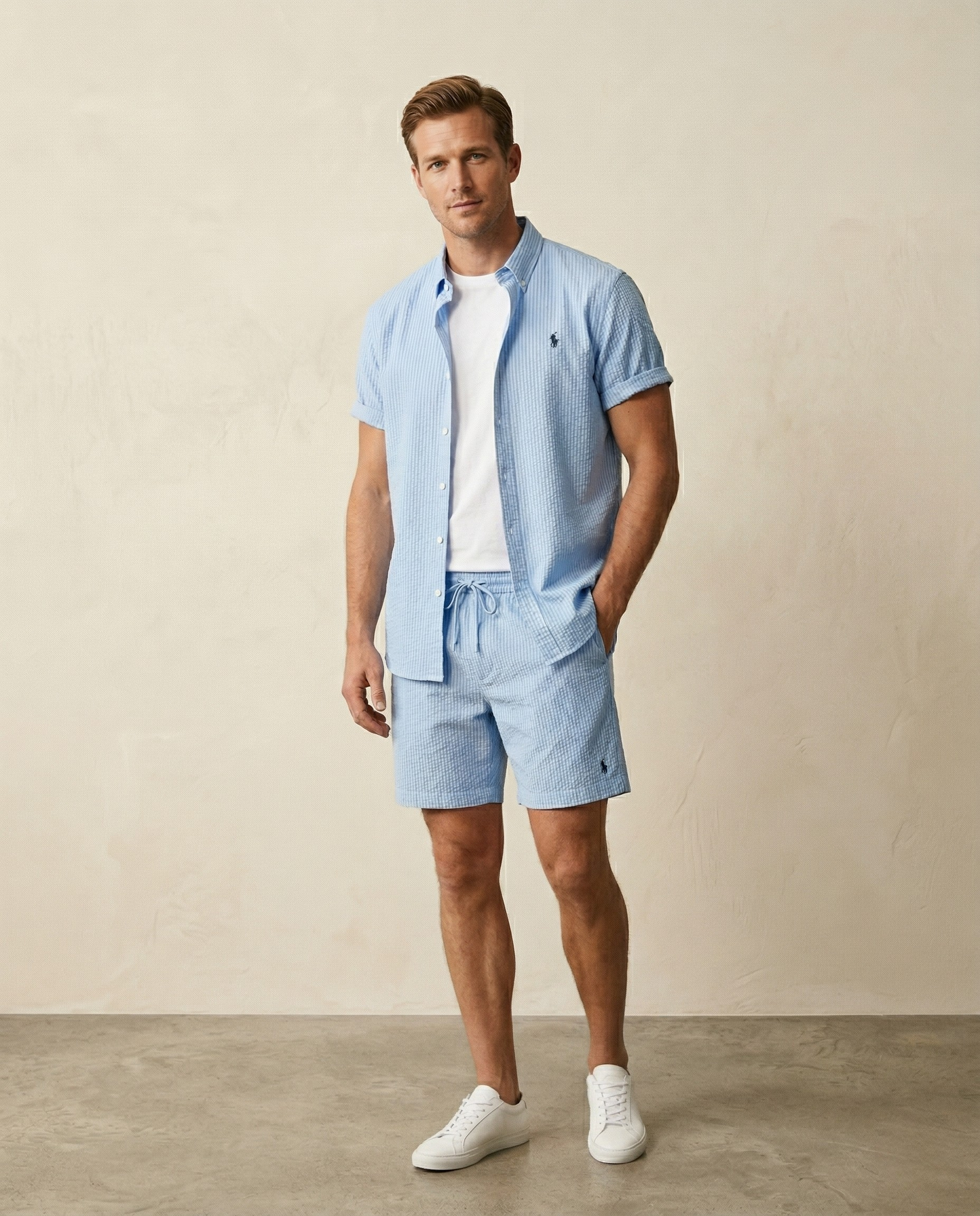 St. Martin Co RL Seersucker Short-Sleeve Co-ord Set — front view