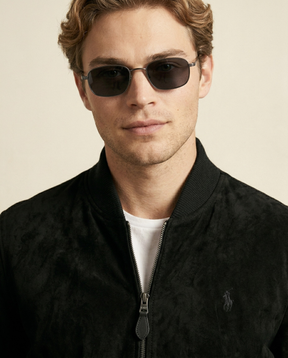 St. Martin Co RL Black Suede Varsity Collar Bomber — side view