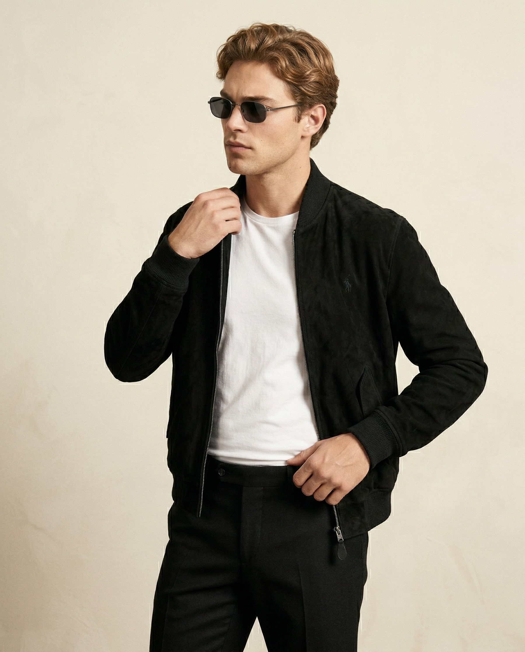 St. Martin Co RL Black Suede Varsity Collar Bomber — back view