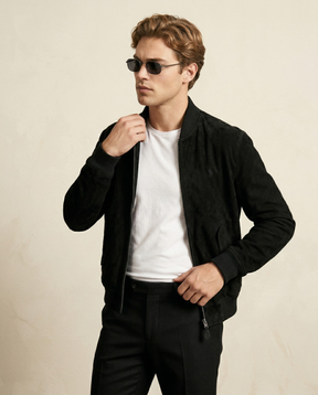 St. Martin Co RL Black Suede Varsity Collar Bomber — back view