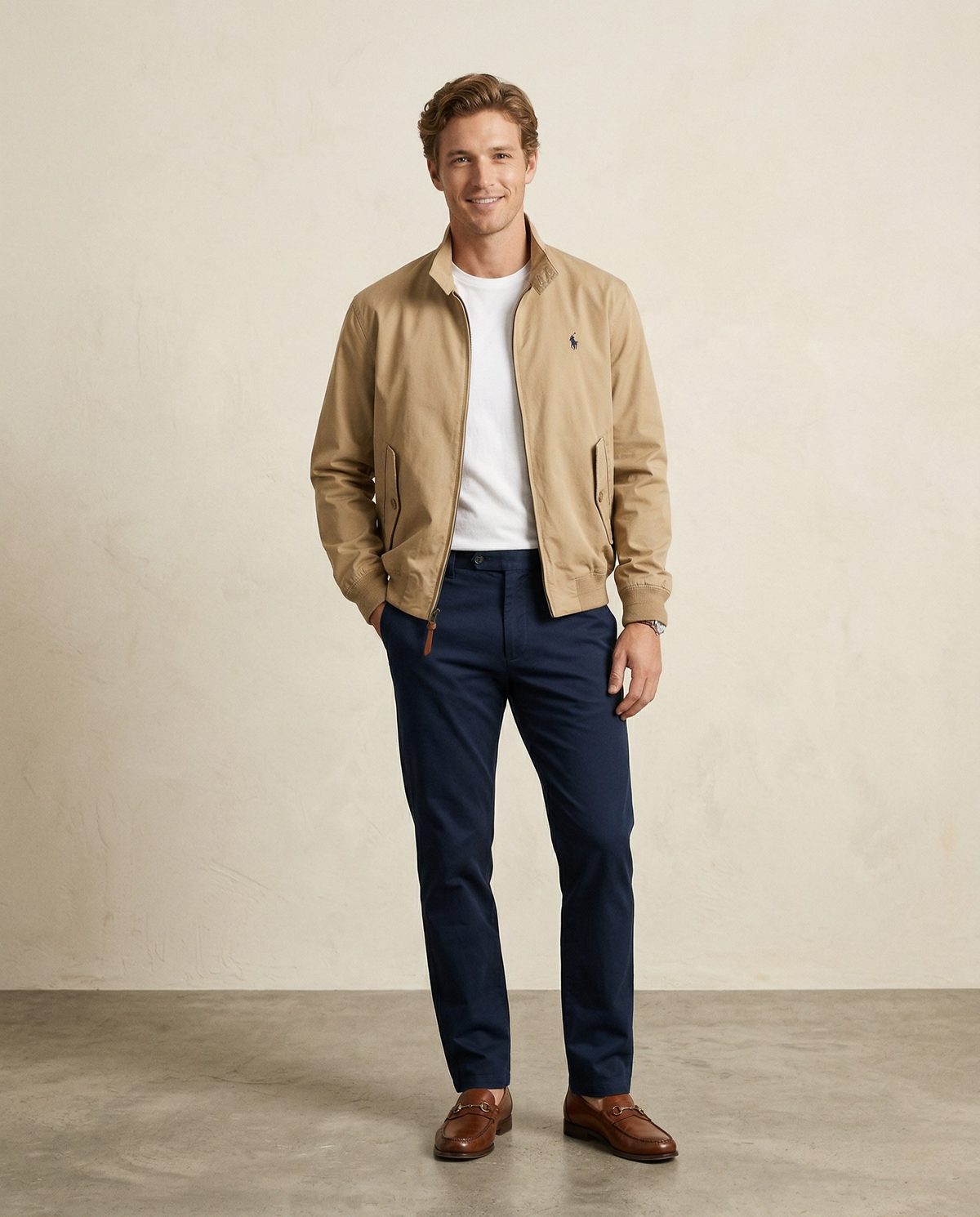 St. Martin Co RL Tan Cotton Zip Harrington Jacket — front view