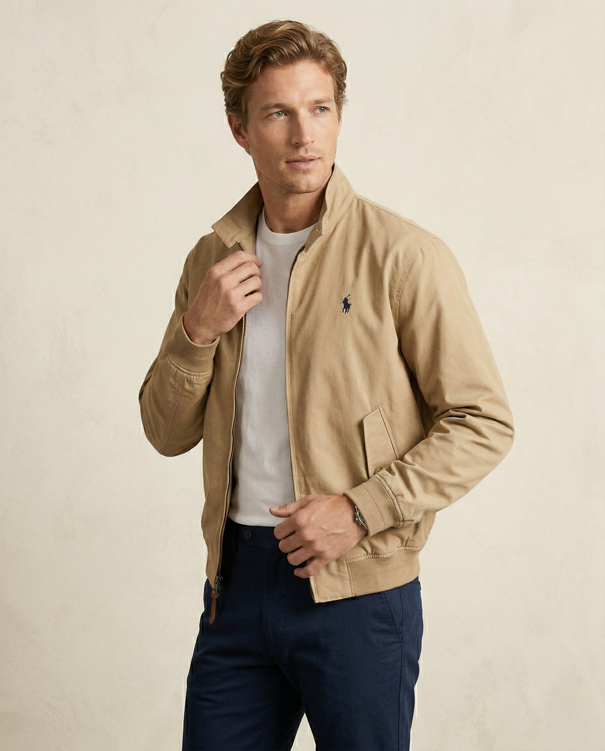 St. Martin Co RL Tan Cotton Zip Harrington Jacket — back view