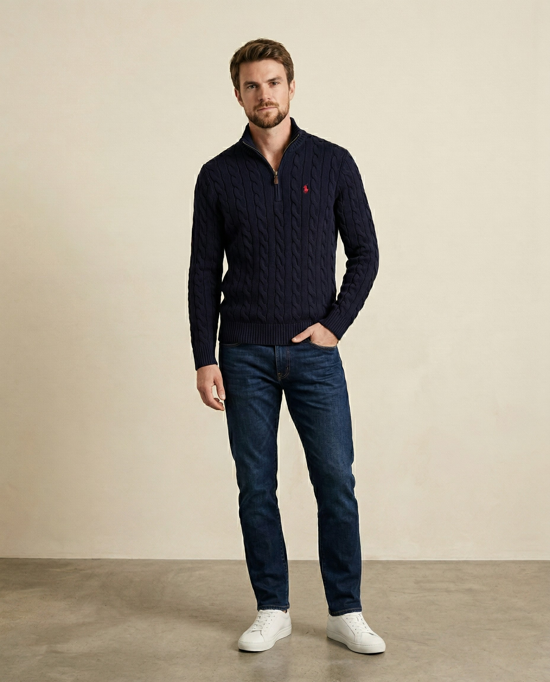 St. Martin Co RL Navy Cable Half-Zip Knit — side view