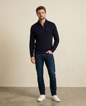 St. Martin Co RL Navy Cable Half-Zip Knit — side view