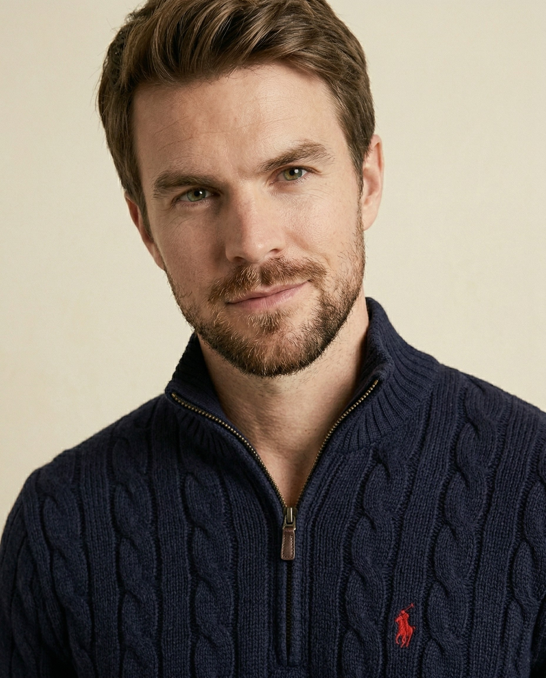 St. Martin Co RL Navy Cable Half-Zip Knit — lifestyle view