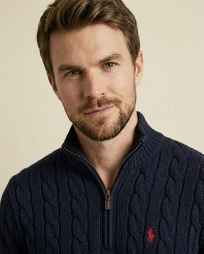 St. Martin Co RL Navy Cable Half-Zip Knit — lifestyle view