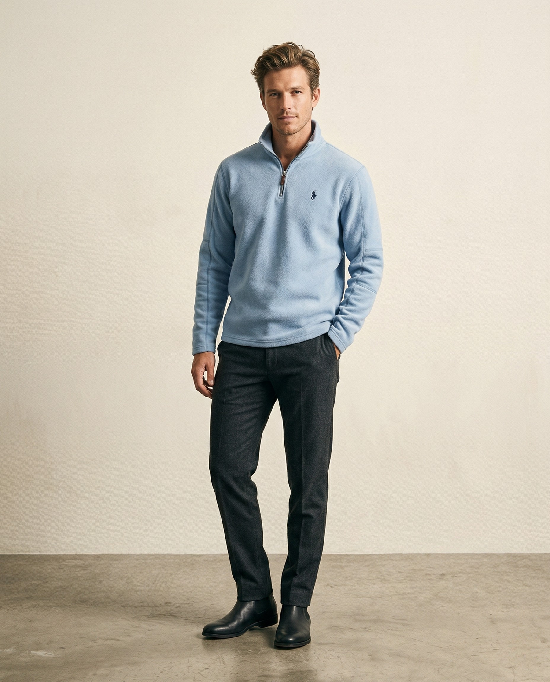 St. Martin Co RL Harbour Blue Fleece Half-Zip — front view
