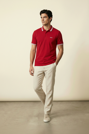 St. Martin Co HB Crimson Tipped Piqué Polo Shirt — front view