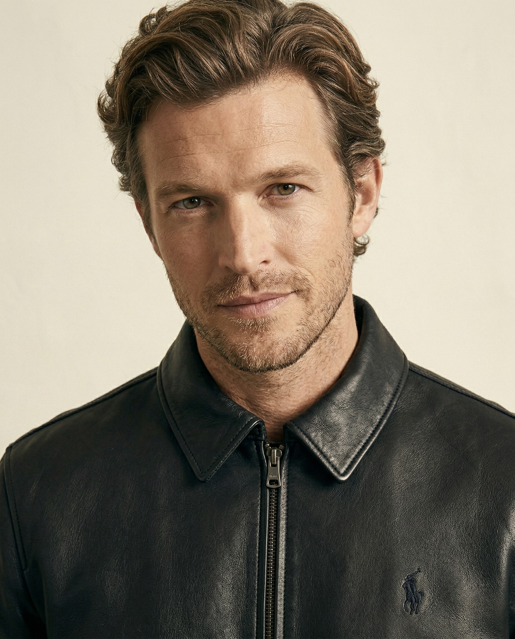 St. Martin Co RL Black Leather Collared Harrington Jacket — side view