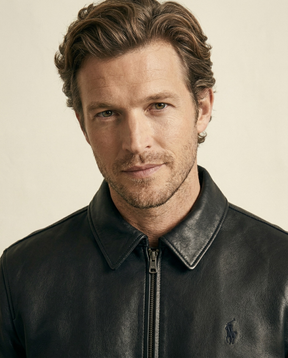 St. Martin Co RL Black Leather Collared Harrington Jacket — side view