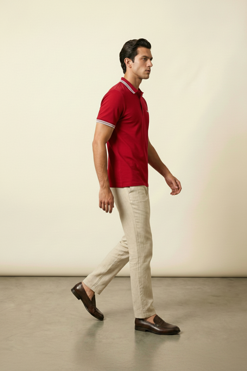 St. Martin Co HB Crimson Tipped Piqué Polo Shirt — lifestyle view
