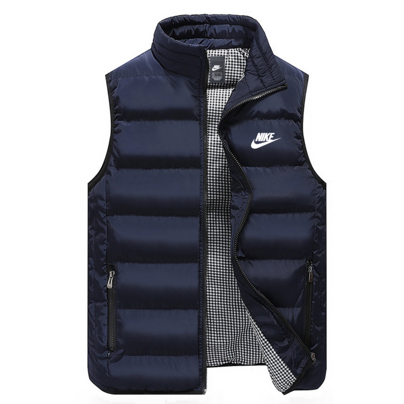 St. Martin Co Navy Quilted Insulated Gilet Gingham Lining — front view