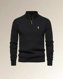 St. Martin Co RL Black Ribbed Quarter-Zip Sweater — front view