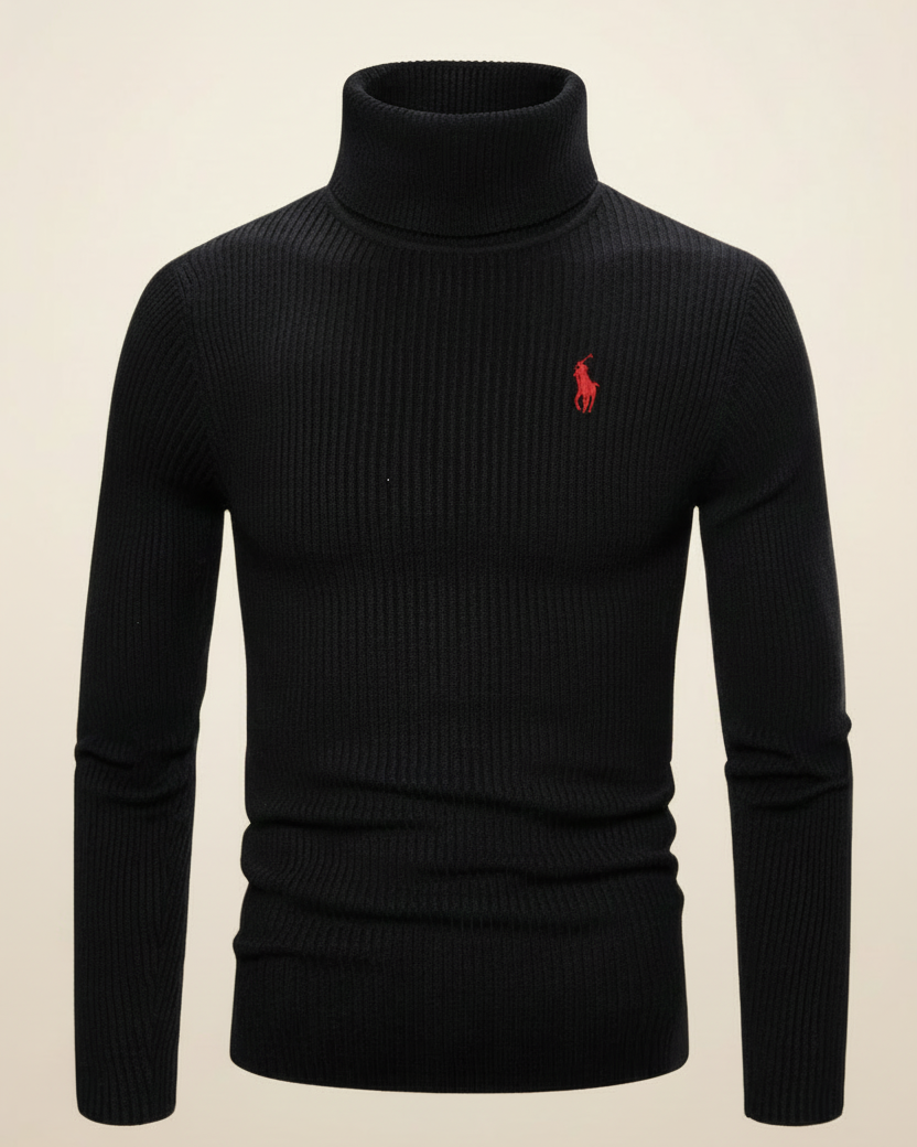 St. Martin Co RL Black Ribbed Roll Neck Sweater — front view