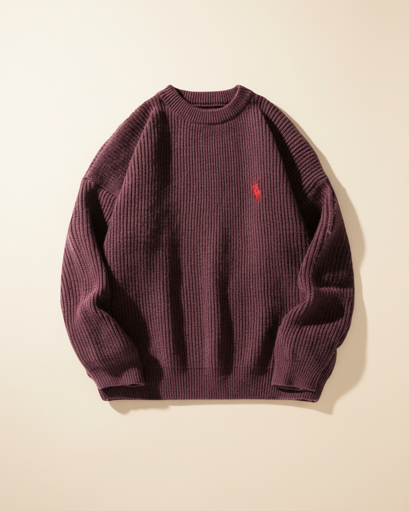 St. Martin Co RL Black Ribbed Crewneck Knit Sweater — lifestyle view