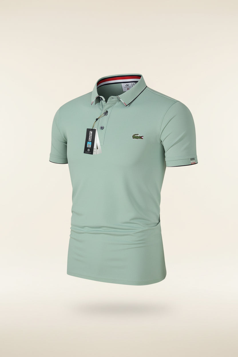 St. Martin Co LC Sky Blue Tipped Piqué Polo — lifestyle view