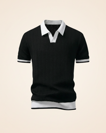 St. Martin Co White Chevron Knit Contrast Collar Polo — back view