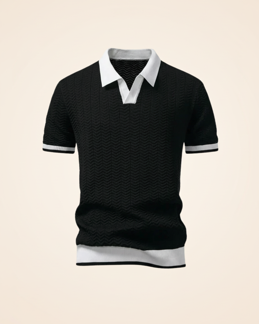 St. Martin Co White Chevron Knit Contrast Collar Polo — back view
