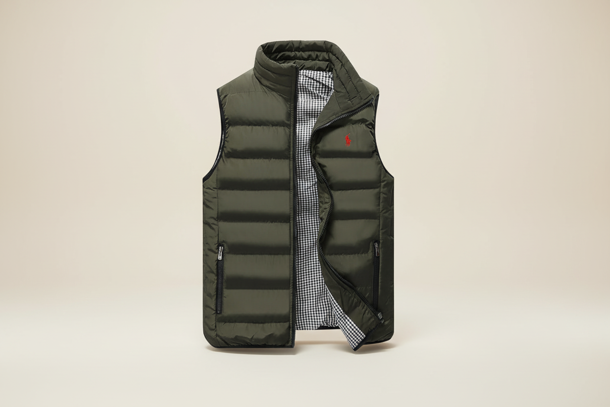St. Martin Co RL Black Quilted Zip-Up Gilet — lifestyle view