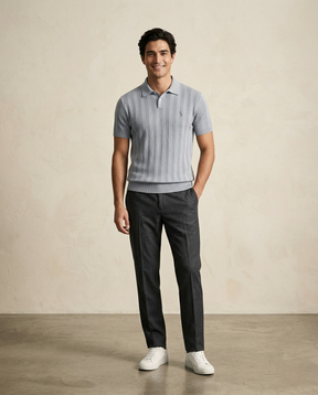 St. Martin Co RL Ribbed Knit Short Sleeve Polo — front view