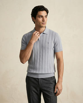 St. Martin Co RL Ribbed Knit Short Sleeve Polo — back view