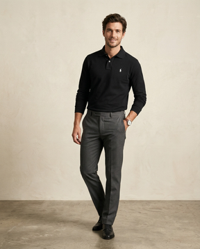 St. Martin Co RL Black Long-Sleeve Knit Polo — front view