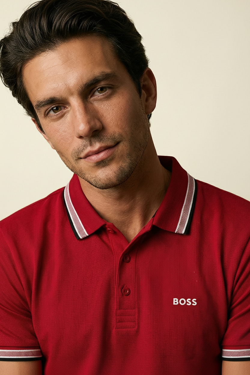 St. Martin Co HB Crimson Tipped Piqué Polo Shirt — side view