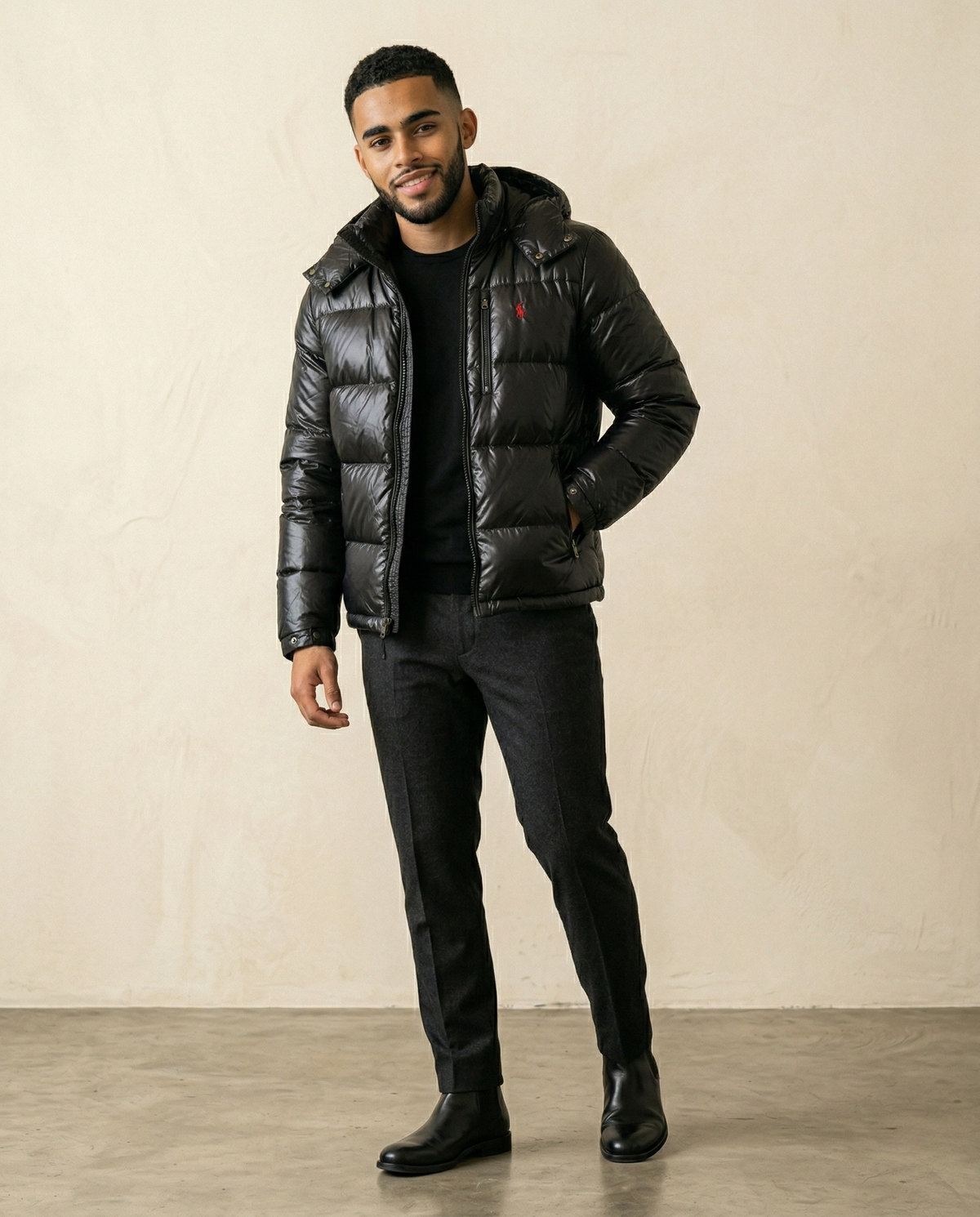 St. Martin Co RL Gloss Shell Hooded Down Jacket — back view
