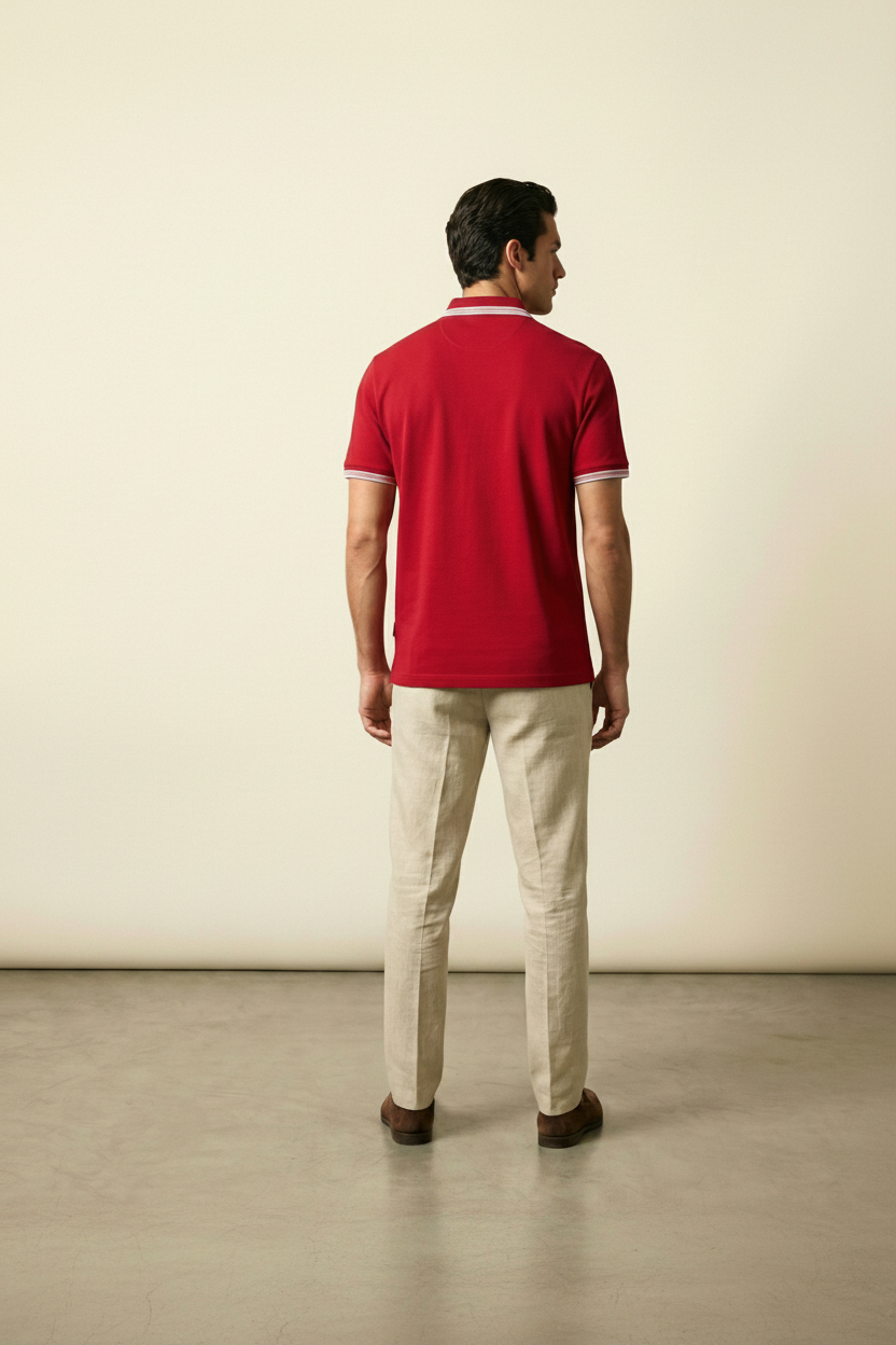St. Martin Co HB Crimson Tipped Piqué Polo Shirt — detail view